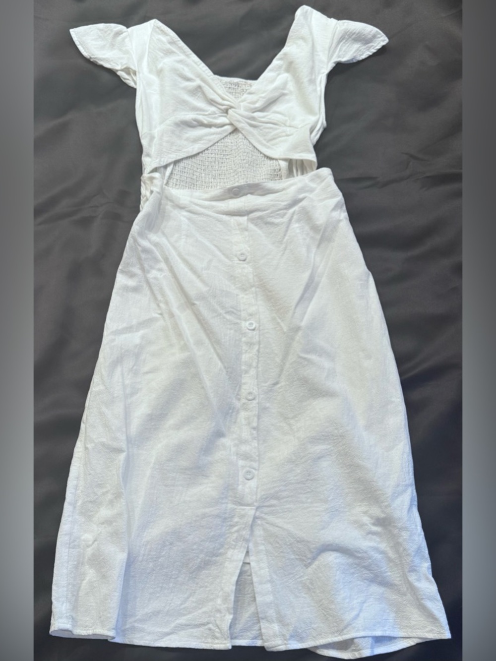 White Plunging Twist Cutout Midi Dress - Picture 3 of 4